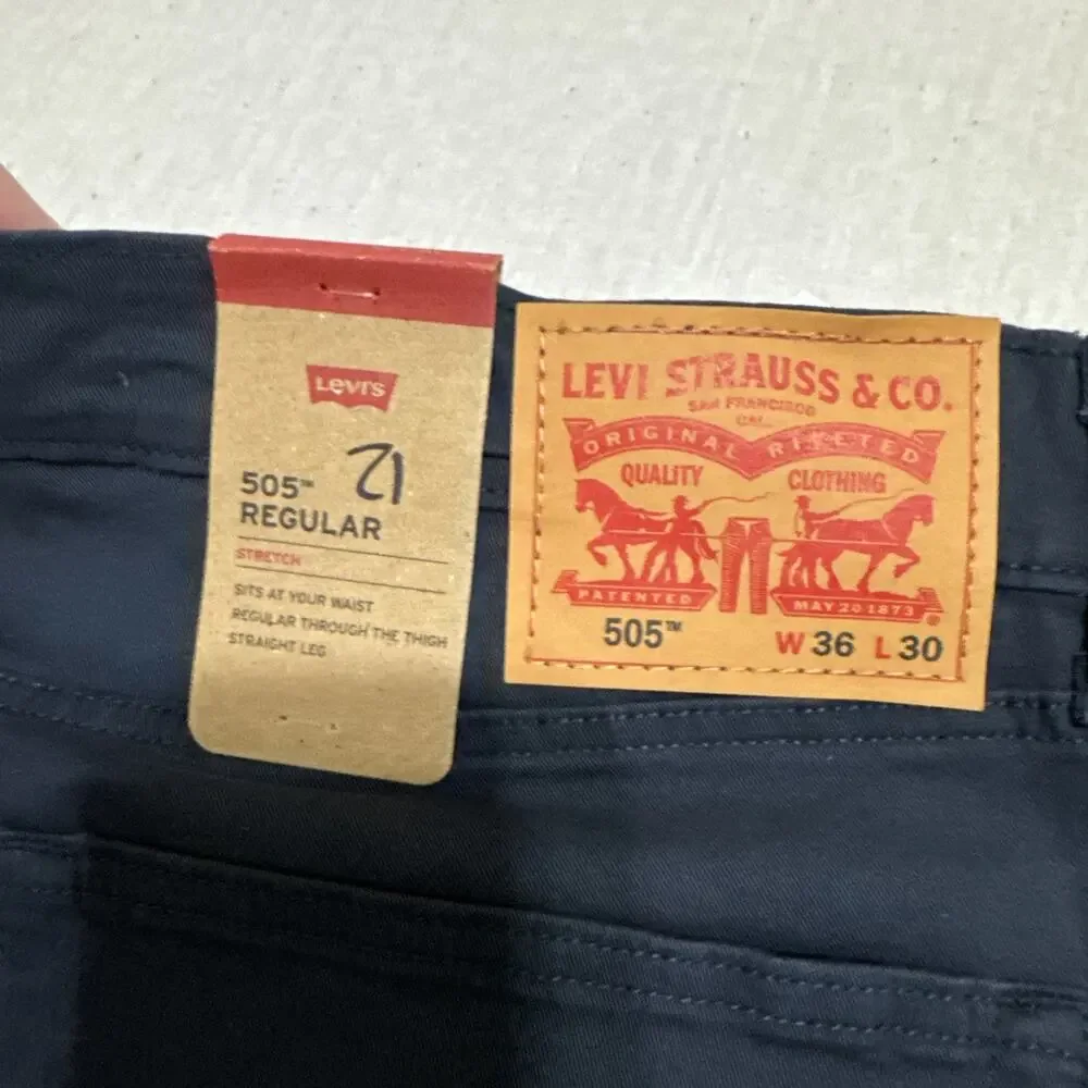NWT Levi's 505 Regular Pants Men's 36x30 Navy Blue Indigo Straight Casual Work